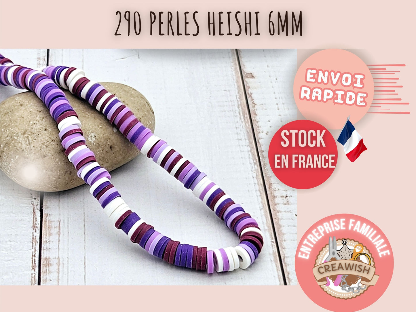 290 perles heishi tons lilas lavande blanc 6mm