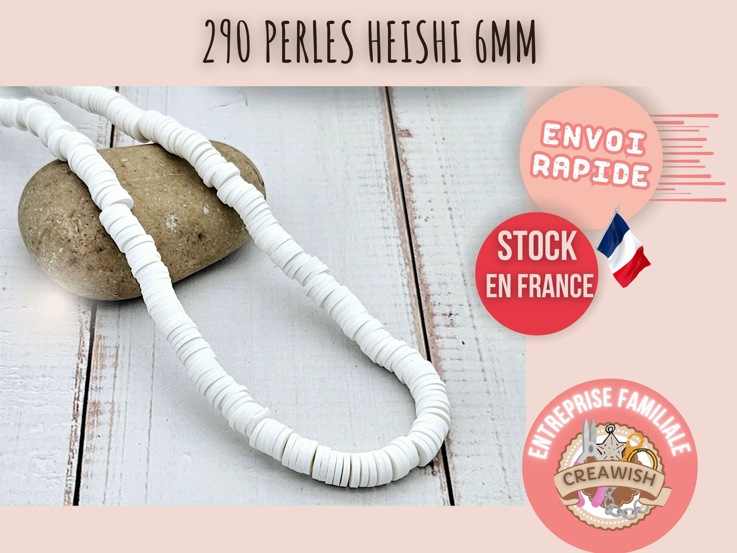 290 perles heishi blanches 6mm