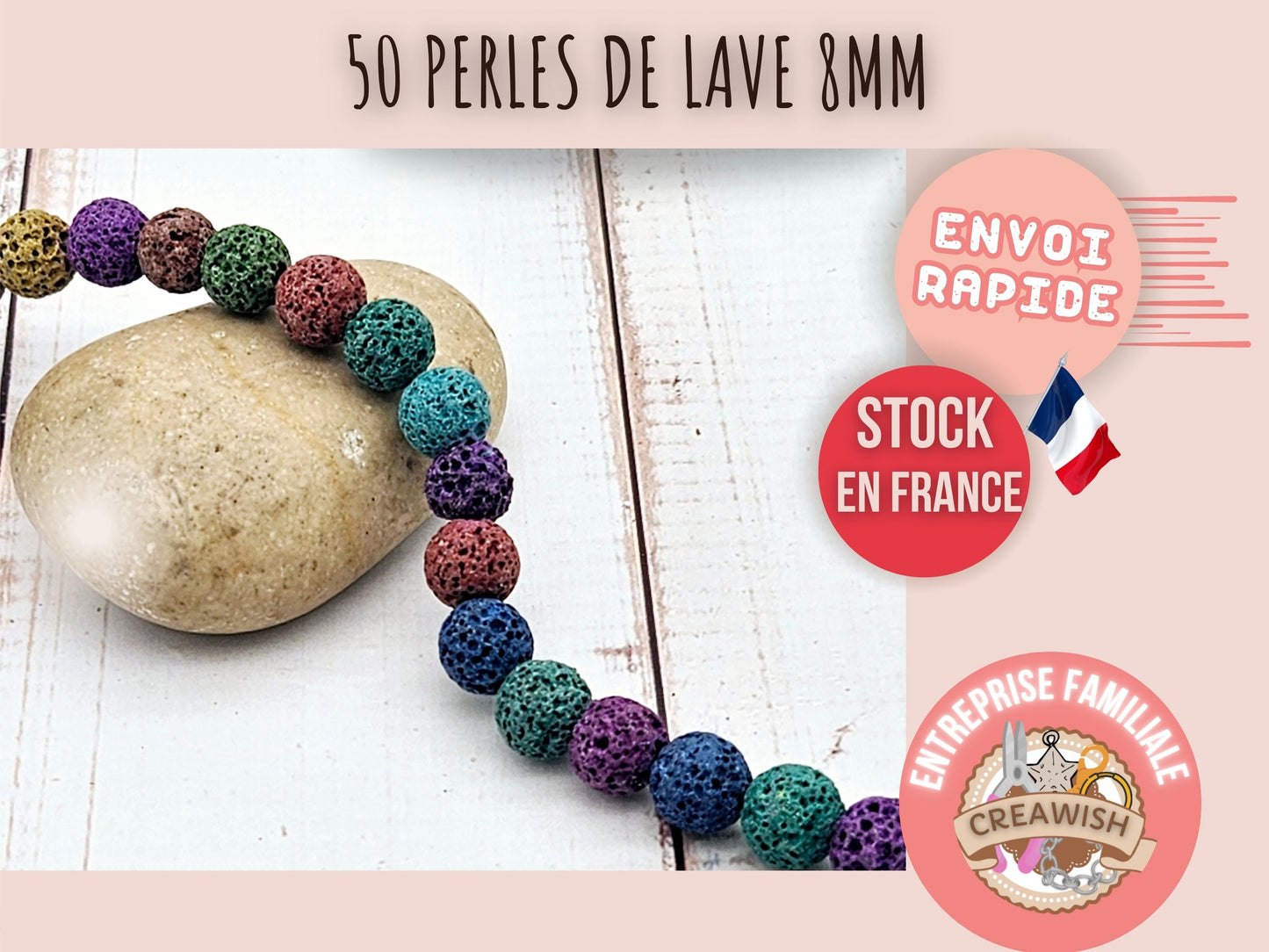50 perles de lave multicolores 8mm