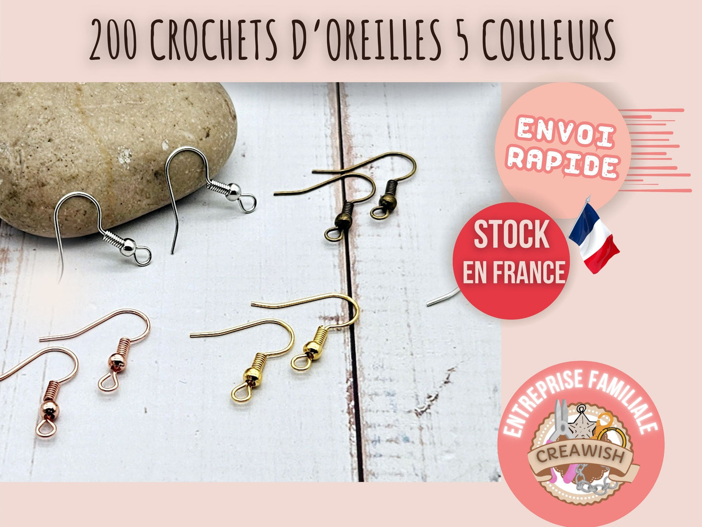 200 crochets d'oreilles 5 couleurs différentes