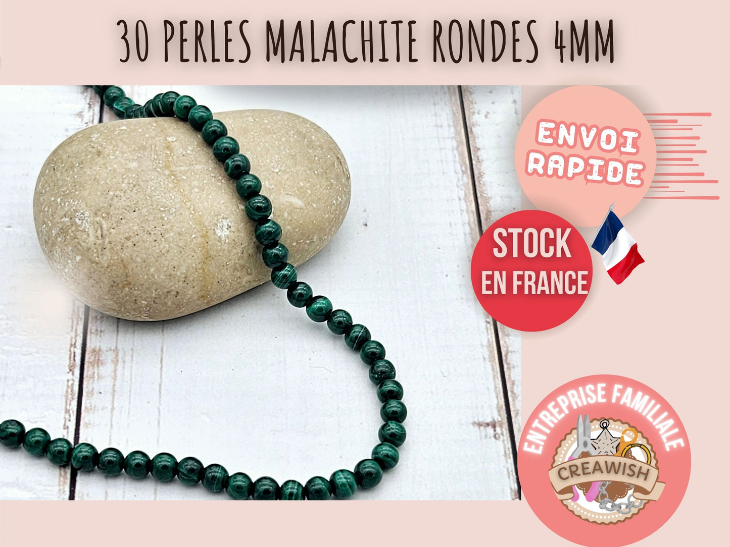 30 perles malachite rondes 4mm
