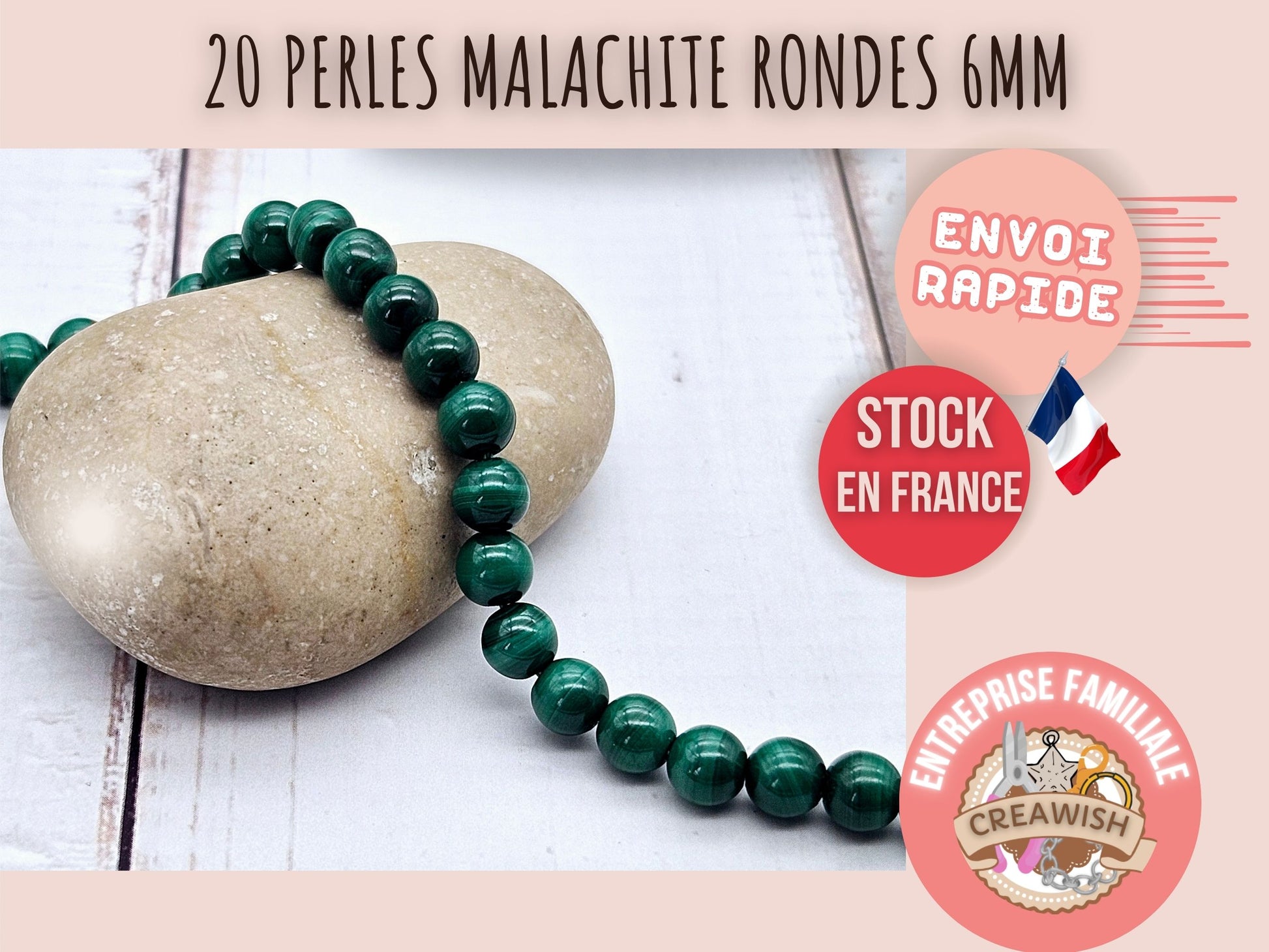 20 perles malachite rondes 6mm