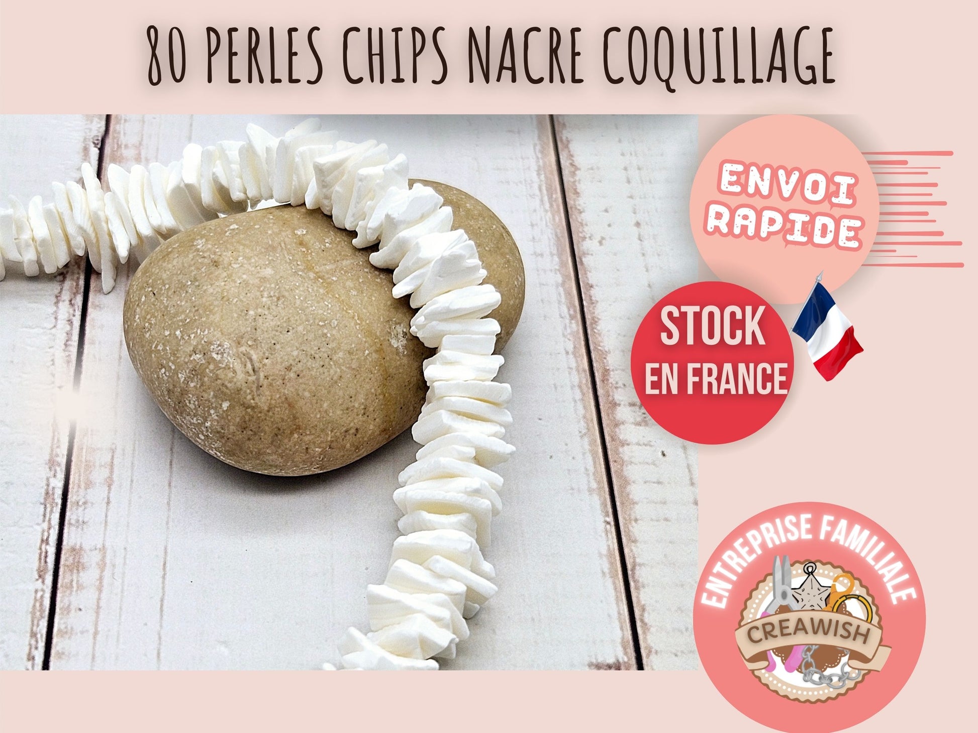 80 perles chips coquillage nacre blanchies