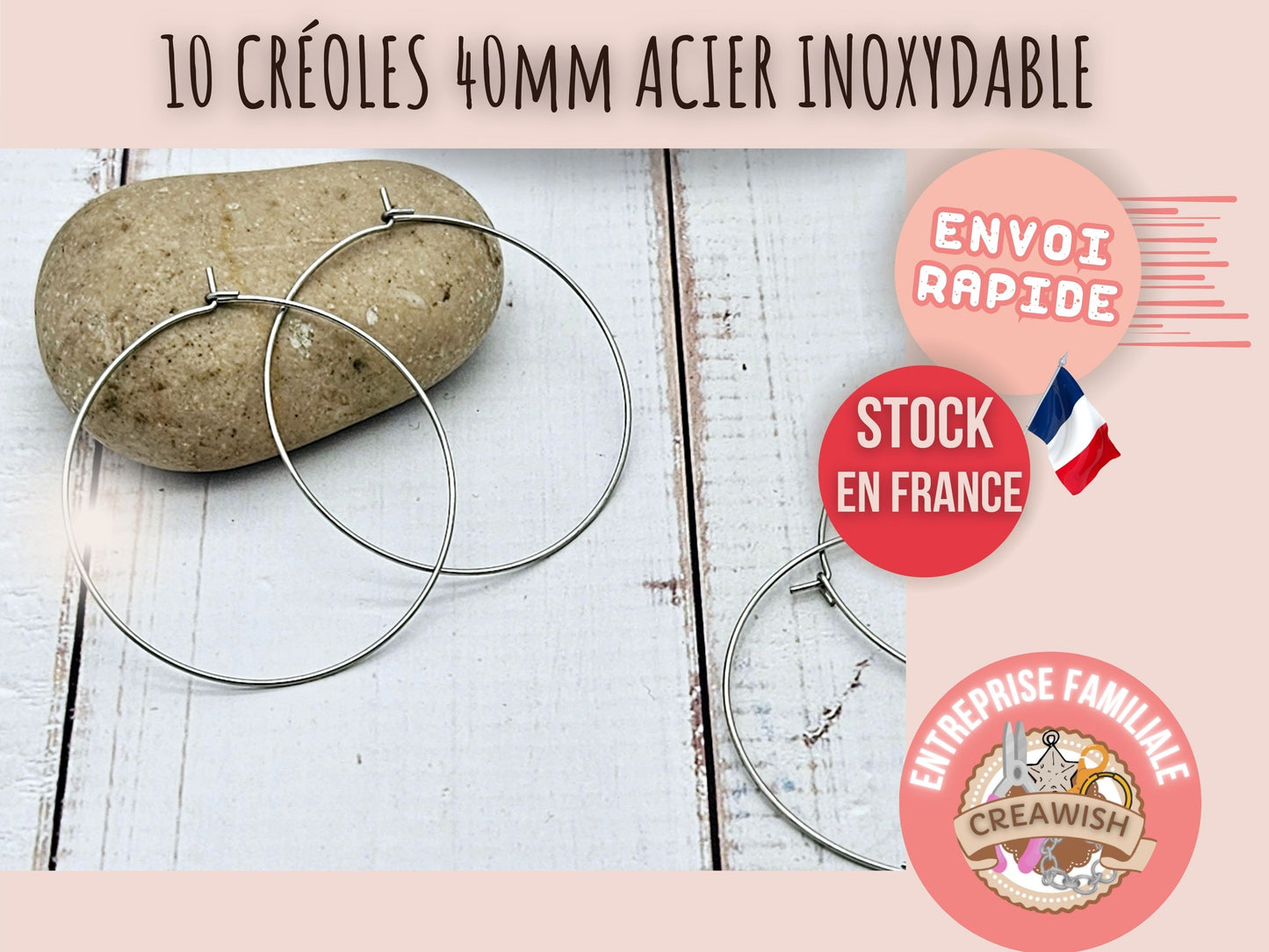 10 créoles rondes 40mm acier inoxydable