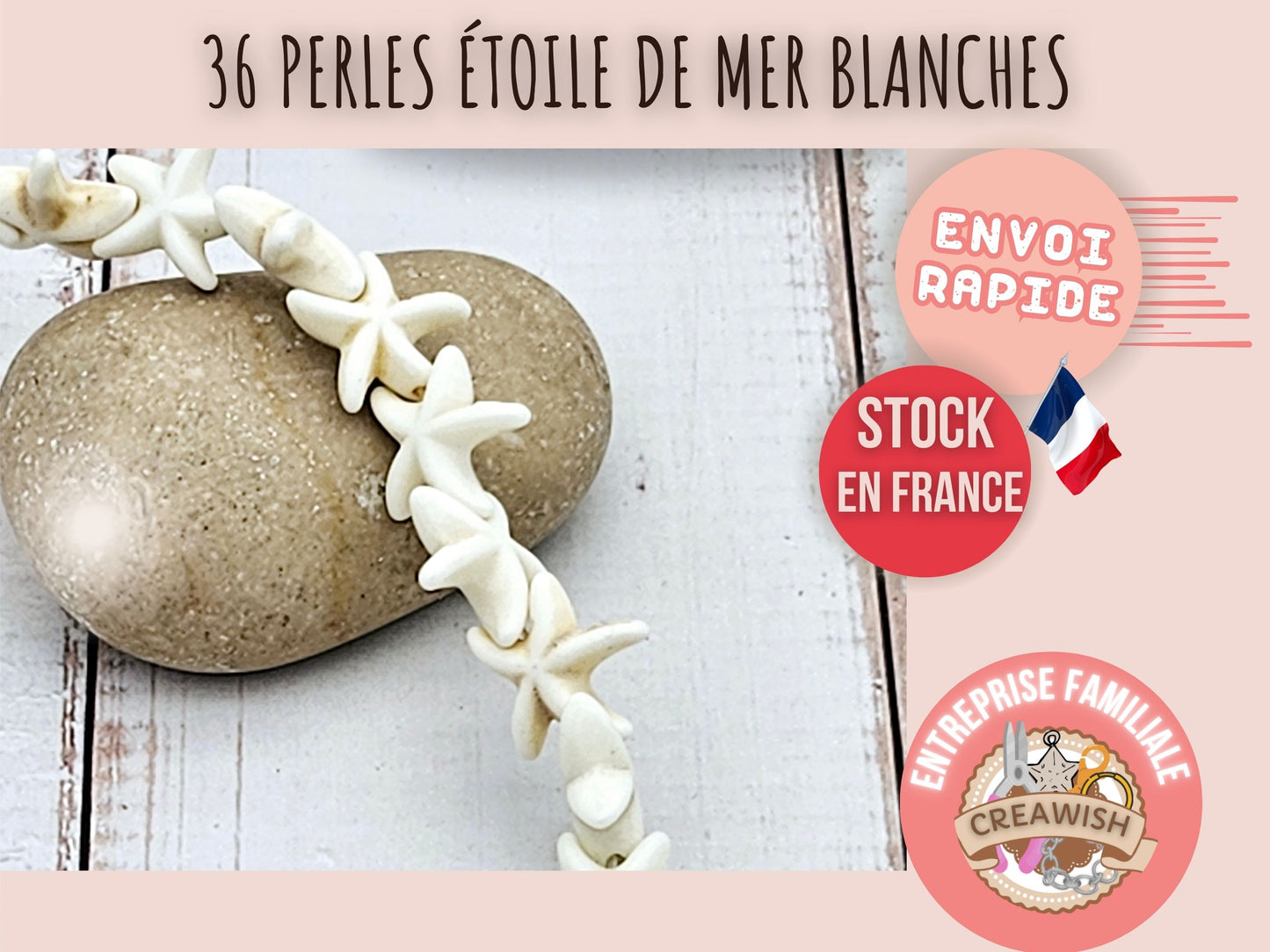 36 perles étoile de mer blanches 14mm