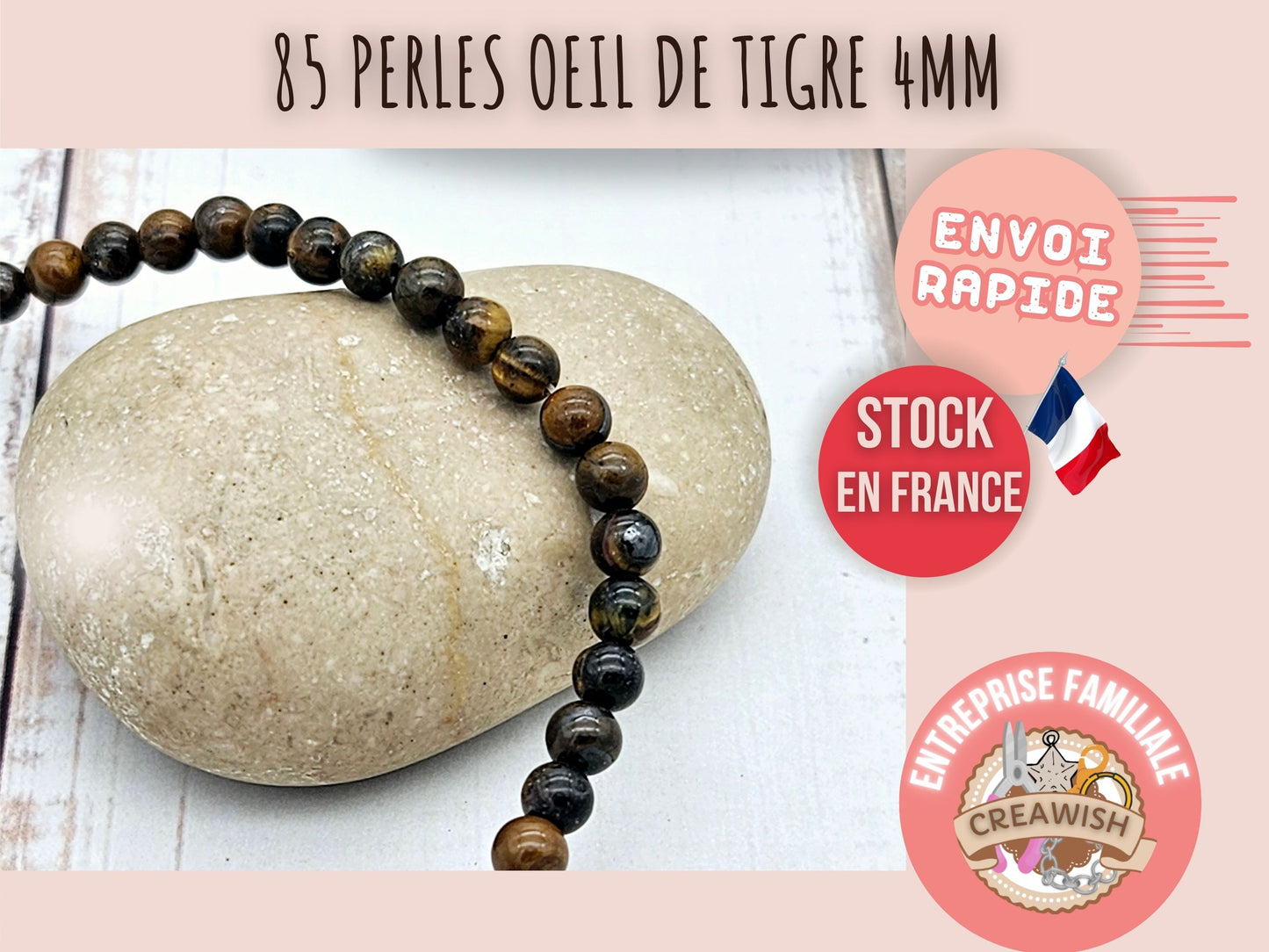 85 perles oeil de tigre 4mm