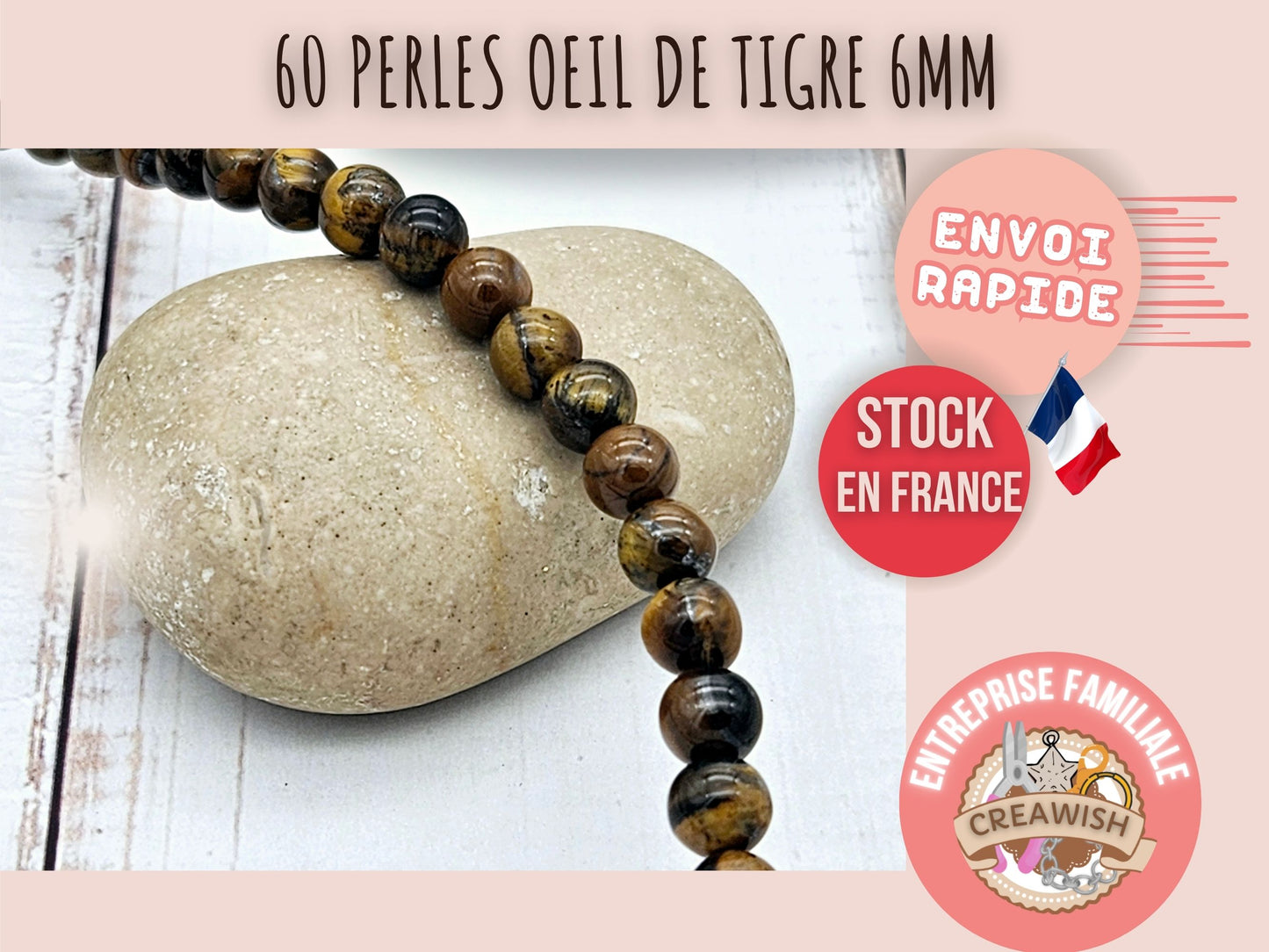 60 perles oeil de tigre 6mm