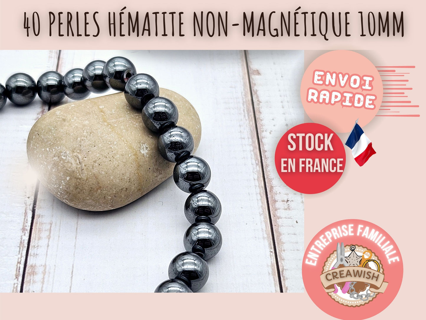 40 perles hématite non magnétique 10mm