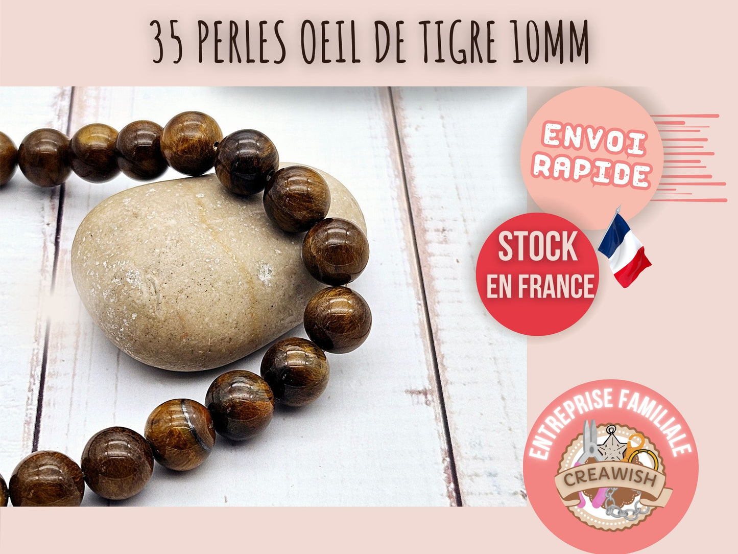 35 perles oeil de tigre 10mm