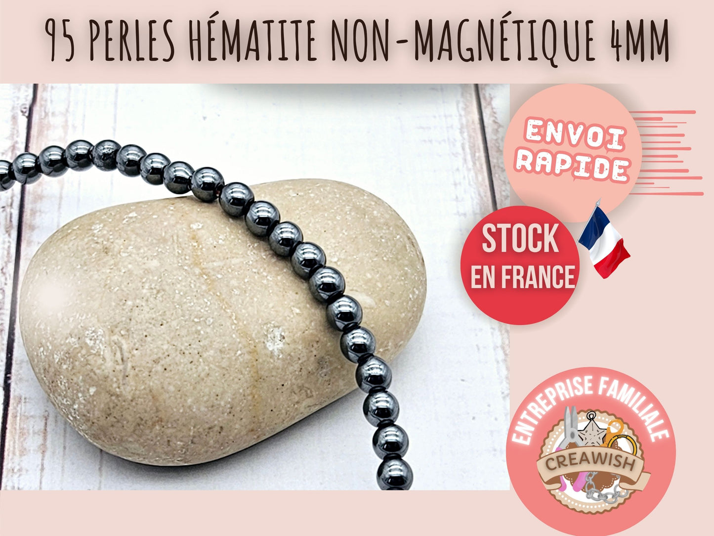 95 perles hématite non magnétique 4mm