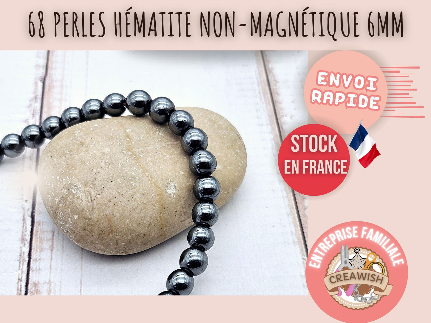 68 perles hématite non magnétique 6mm