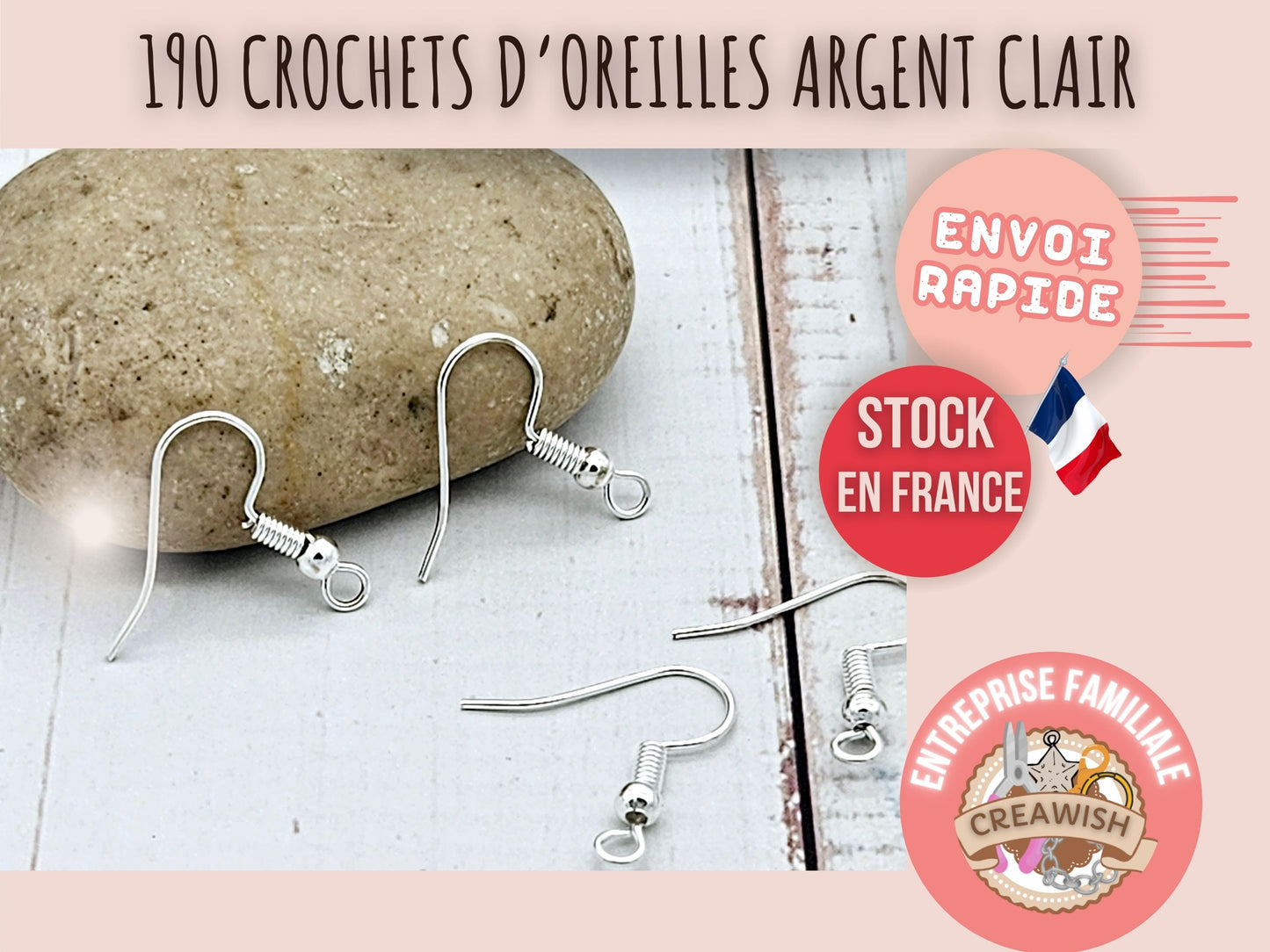 190 crochets d'oreilles argent clair