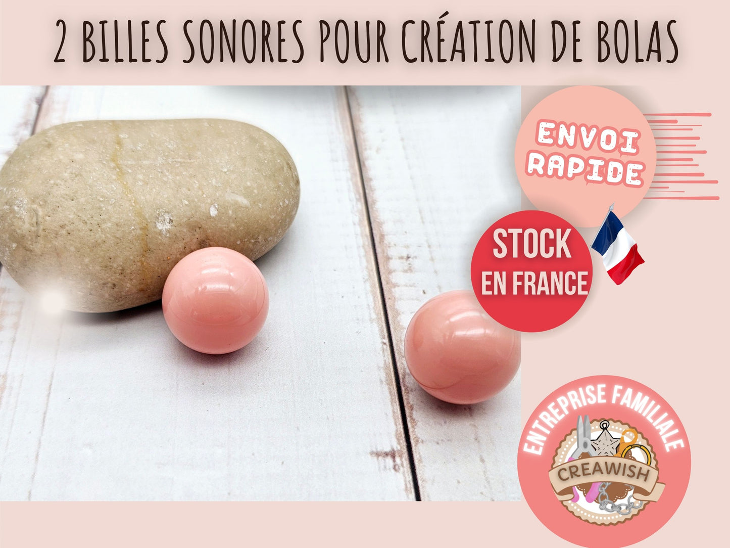 2 perles sonores 16mm couleur vieux rose création bolas de grossesse