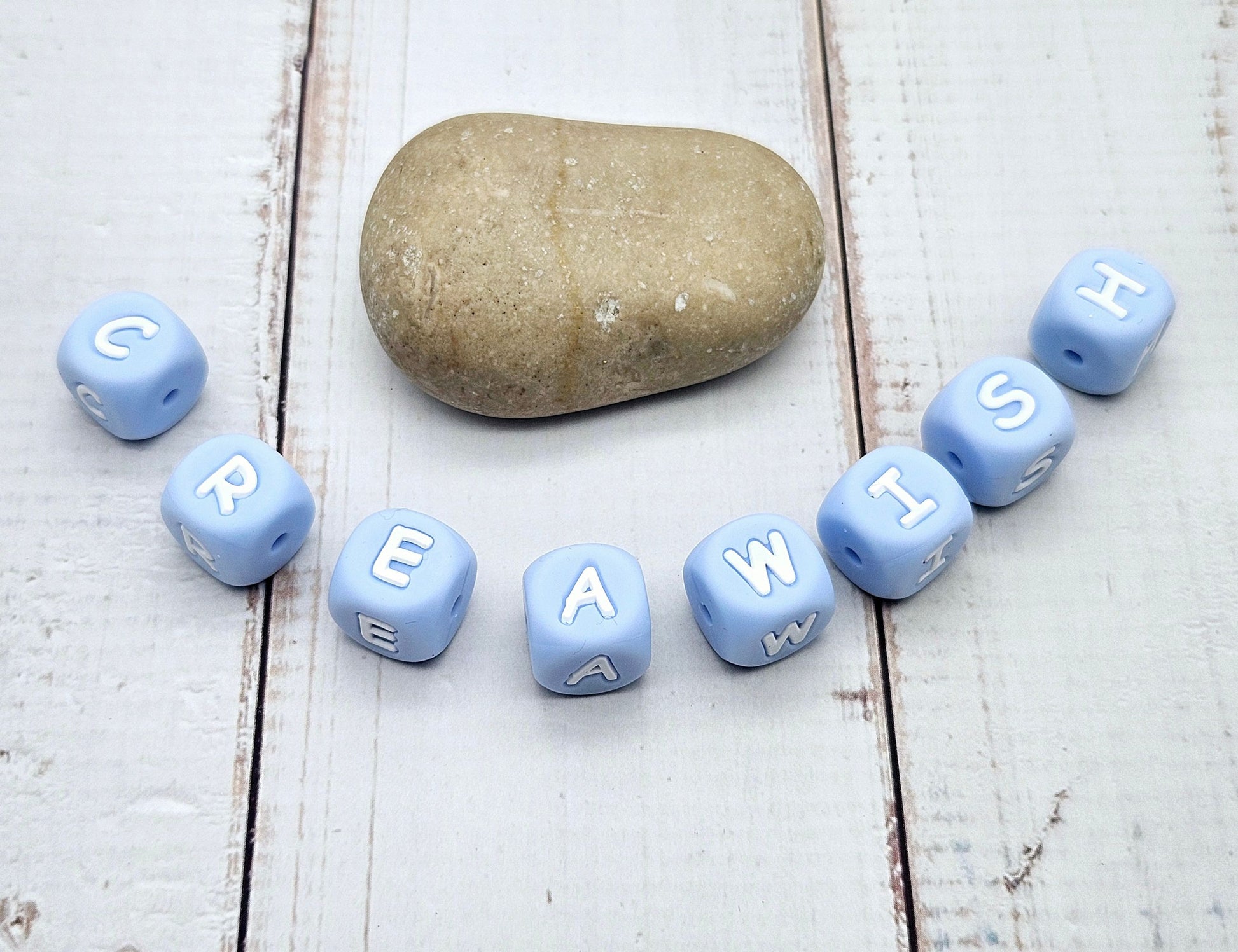 26 perles alphabet lettres silicone bleu pastel