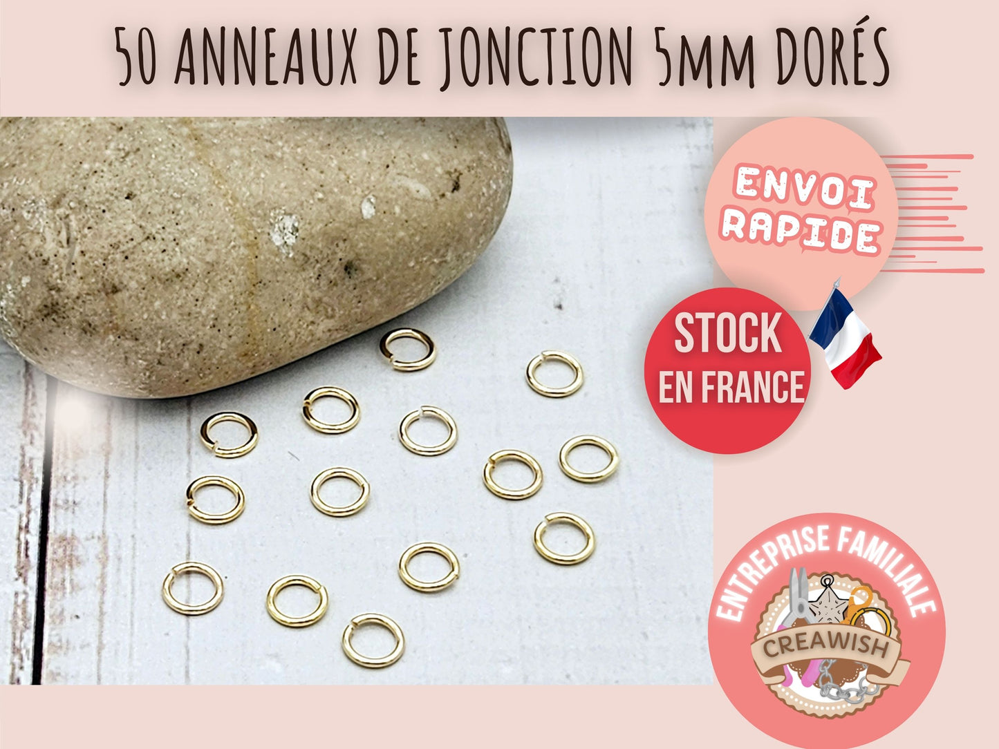 50 anneaux de jonction 5mm couleur or doré