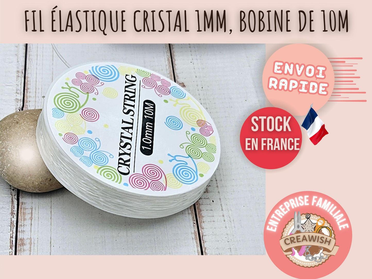 Fil élastique cristal transparent 1mm - Bobine de 10 mètres