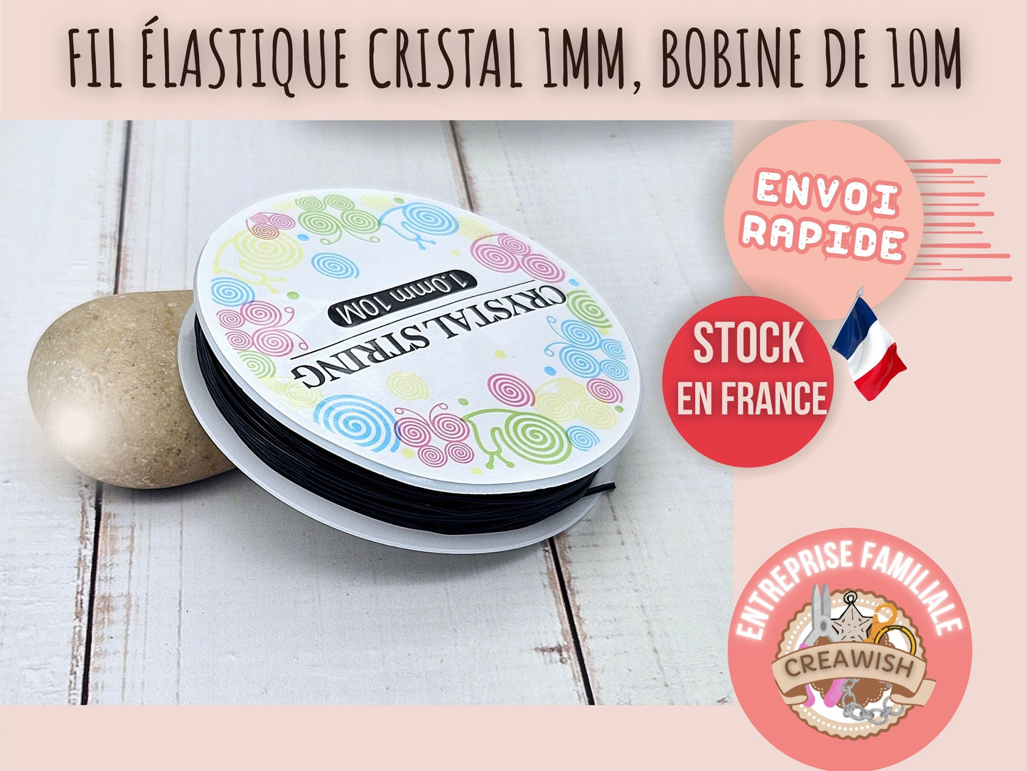Fil élastique cristal noir 1mm - Bobine de 10 mètres