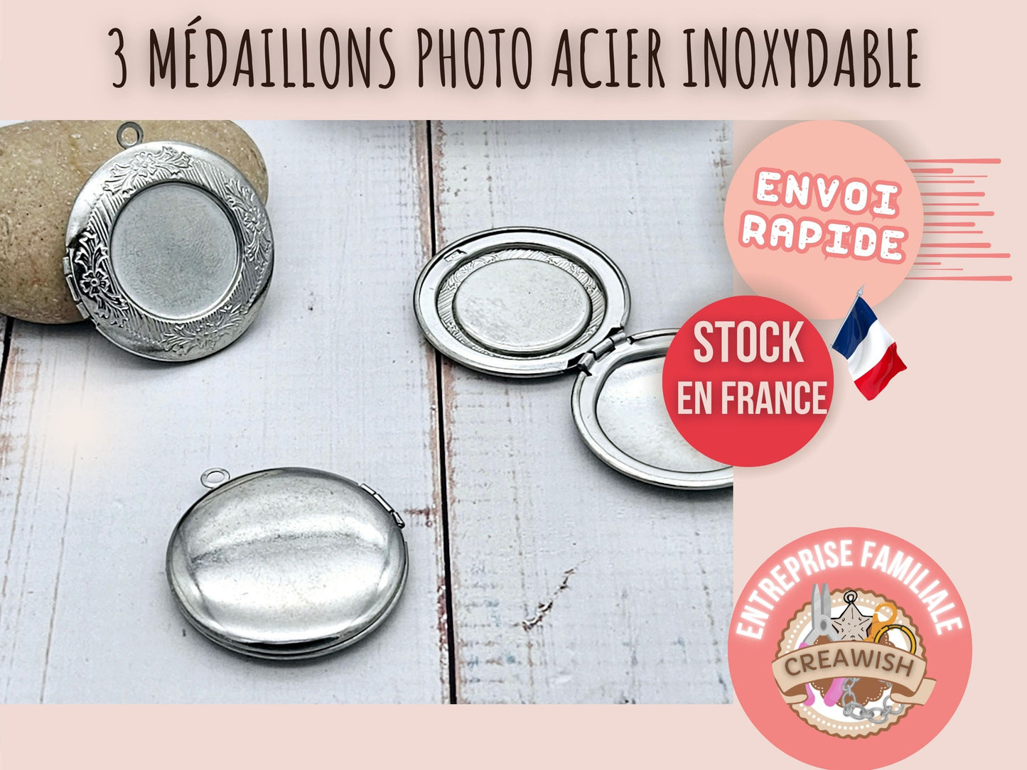 3 médaillons photo plateau cabochon 20mm acier inoxydable