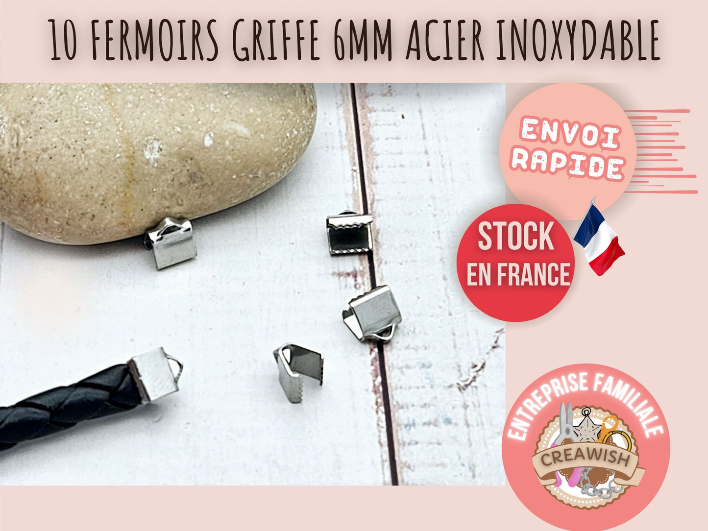 10 embouts fermoirs griffes 6mm acier inoxydable
