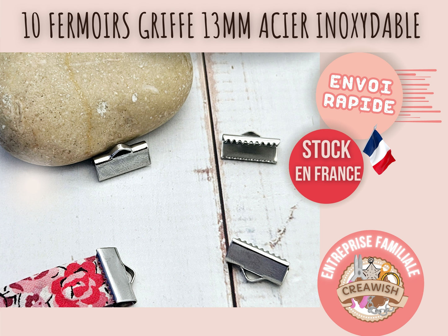 10 embouts fermoirs griffes 13mm acier inoxydable