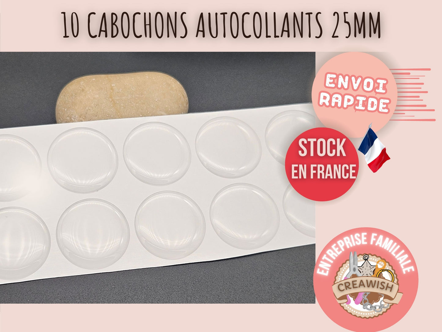10 cabochons autocollants 25mm pour créations avec cabochons