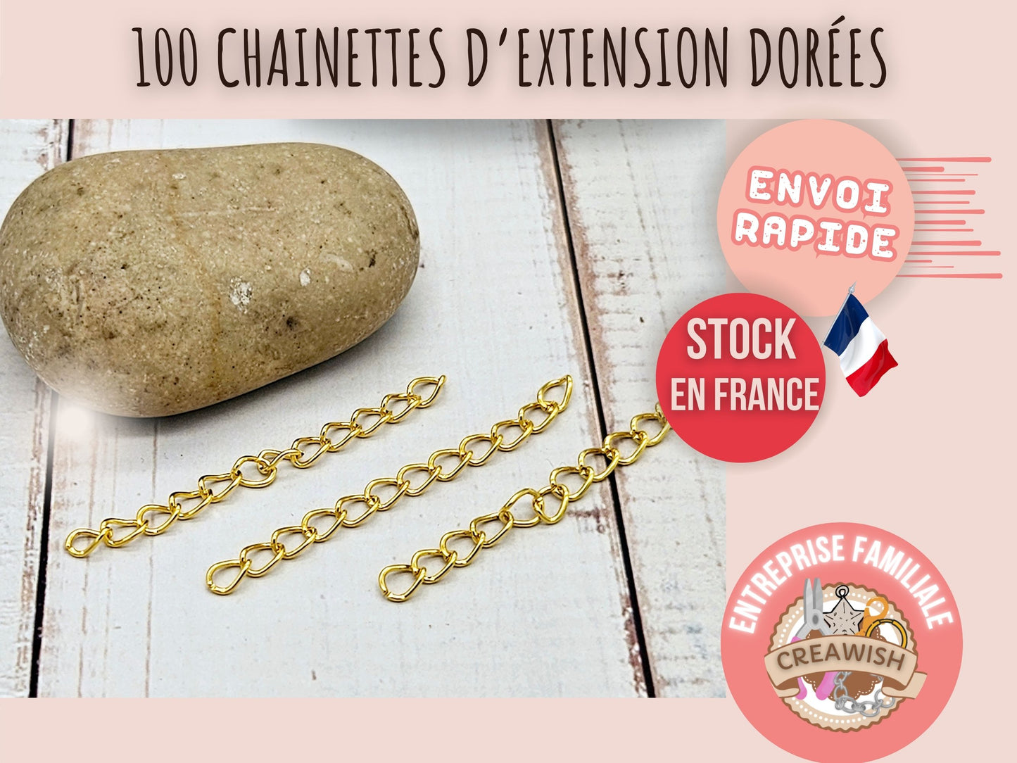 100 chaînettes d'extension maille courbée couleur or
