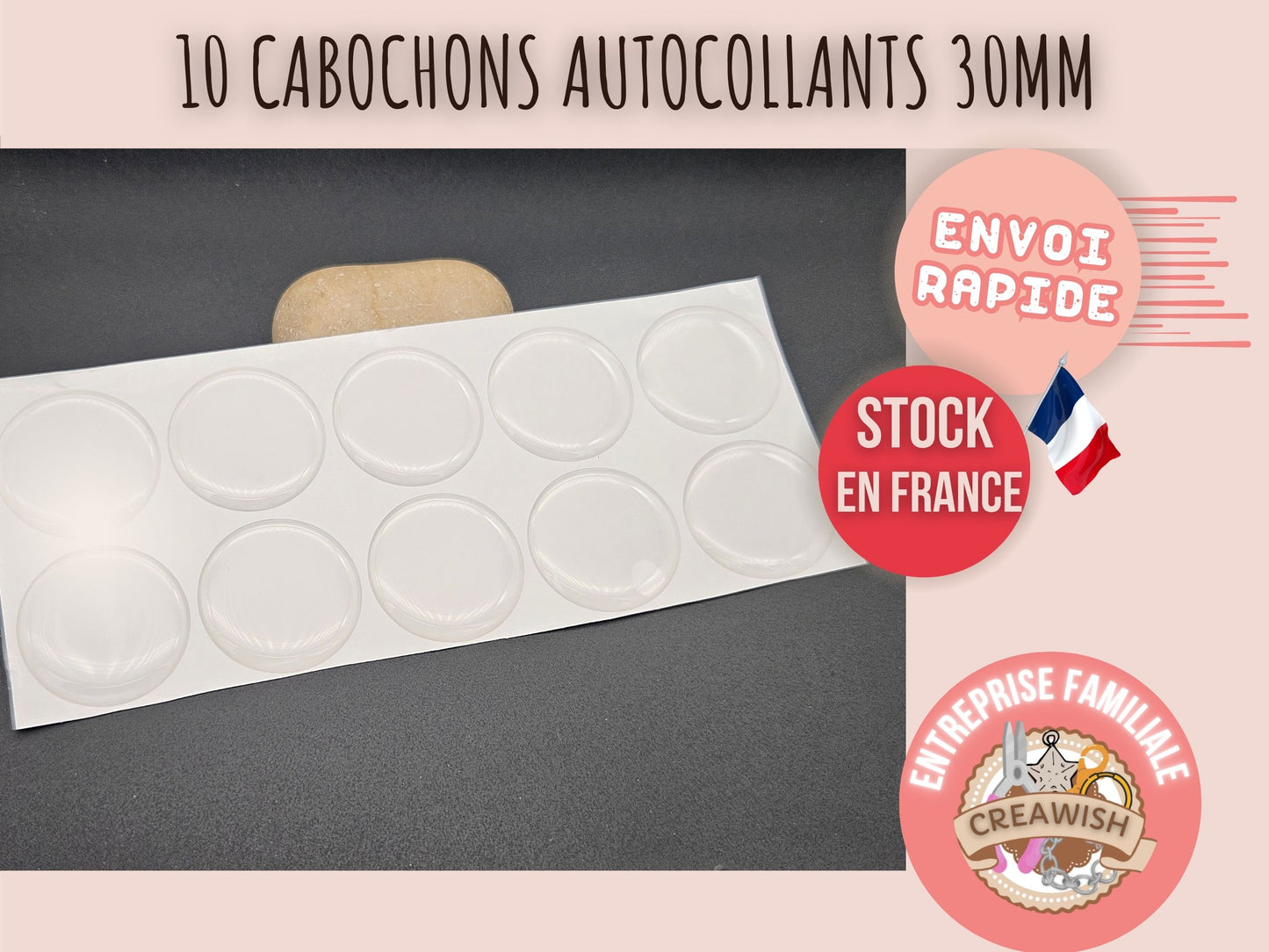 10 cabochons autocollants 30mm pour créations avec cabochons