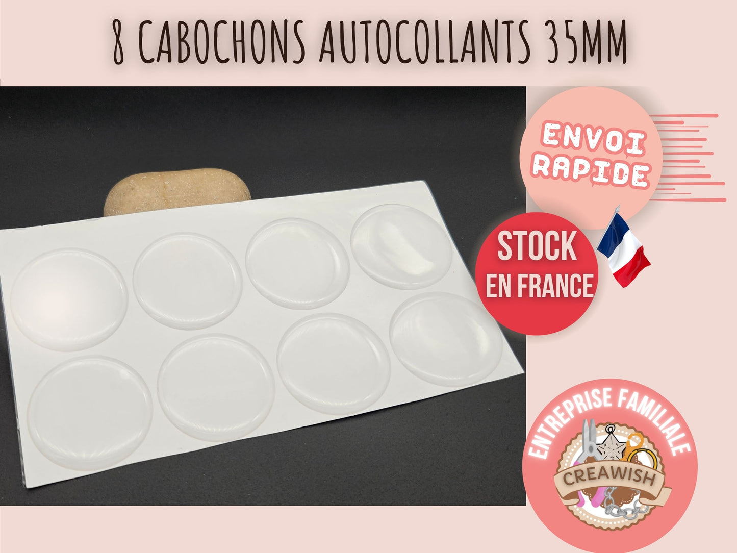 8 cabochons autocollants 35mm pour créations avec cabochons