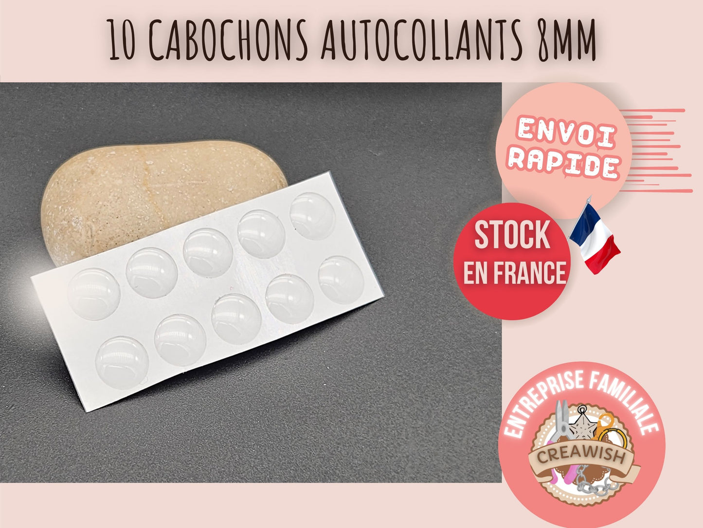10 cabochons autocollants 8mm pour créations avec cabochons