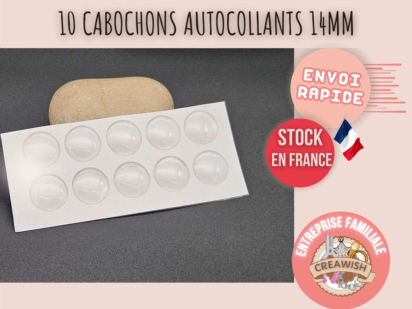 10 cabochons autocollants 14mm pour créations avec cabochons