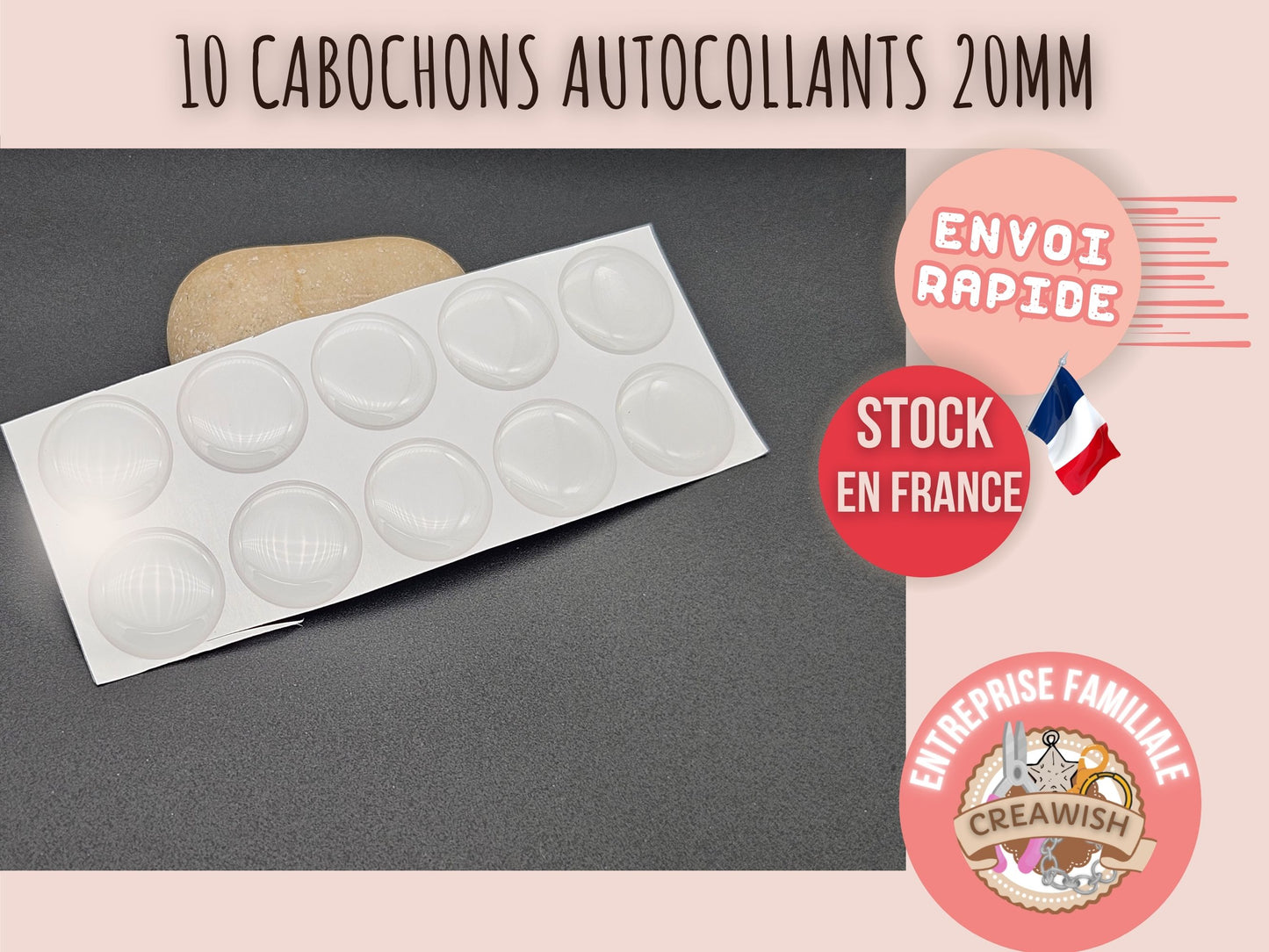 10 cabochons autocollants 20mm pour créations avec cabochons