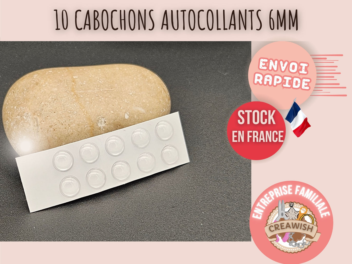 10 cabochons autocollants 6mm pour créations avec cabochons