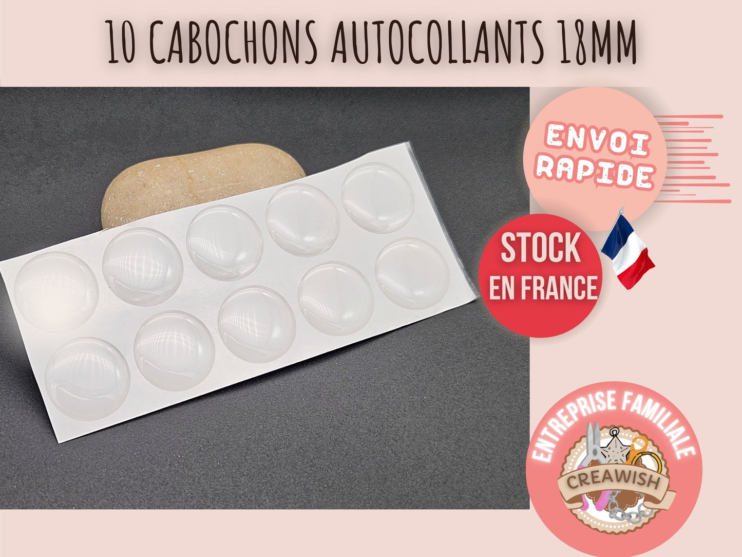 10 cabochons autocollants 18mm pour créations avec cabochons
