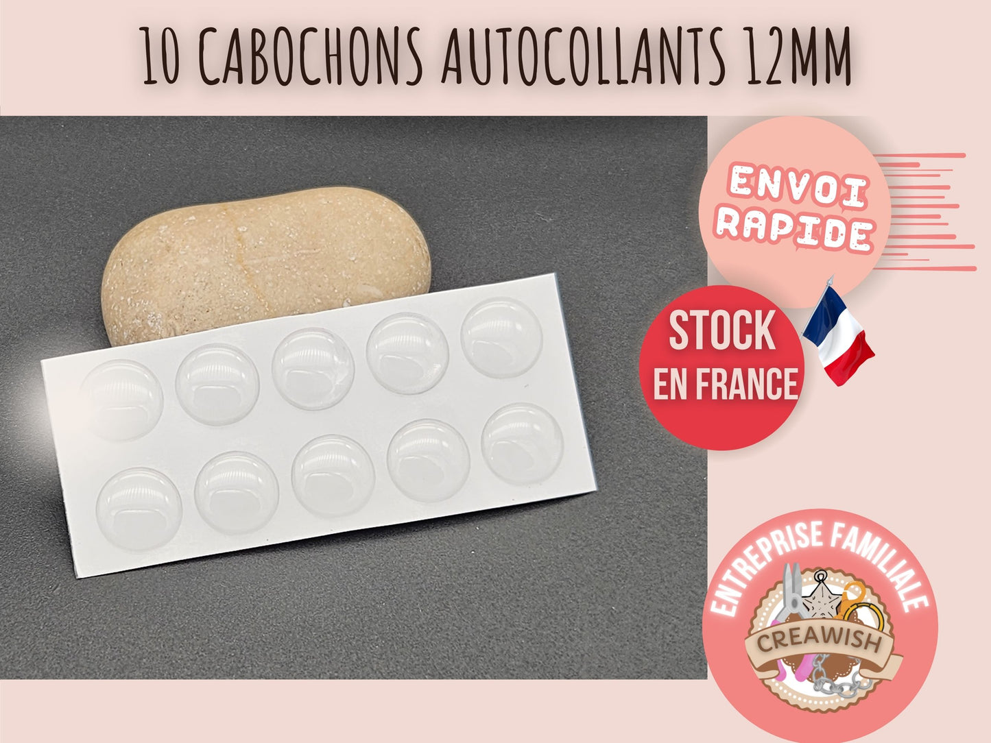 10 cabochons autocollants 12mm pour créations avec cabochons