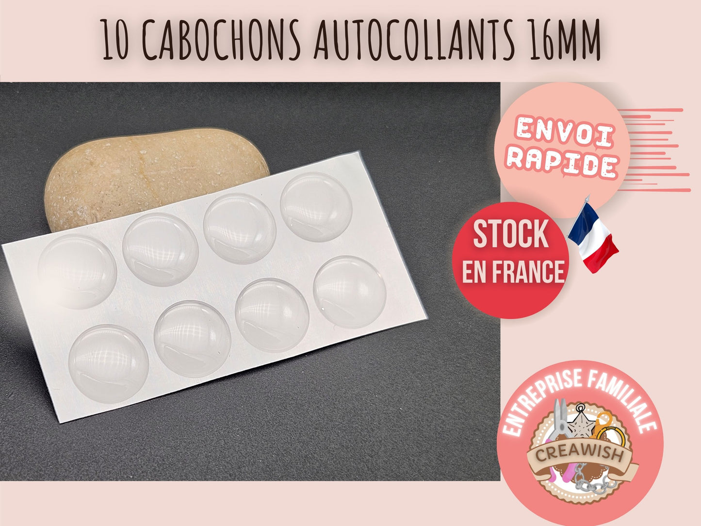 10 cabochons autocollants 16mm pour créations avec cabochons