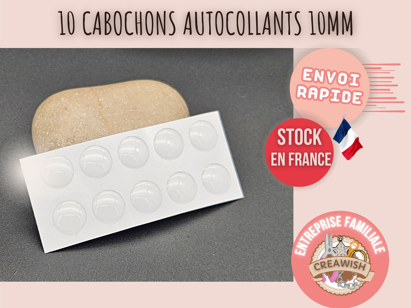 10 cabochons autocollants 10mm pour créations avec cabochons