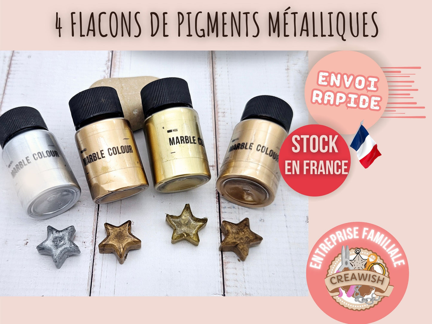4 flacons de pigments métalliques pour résine
