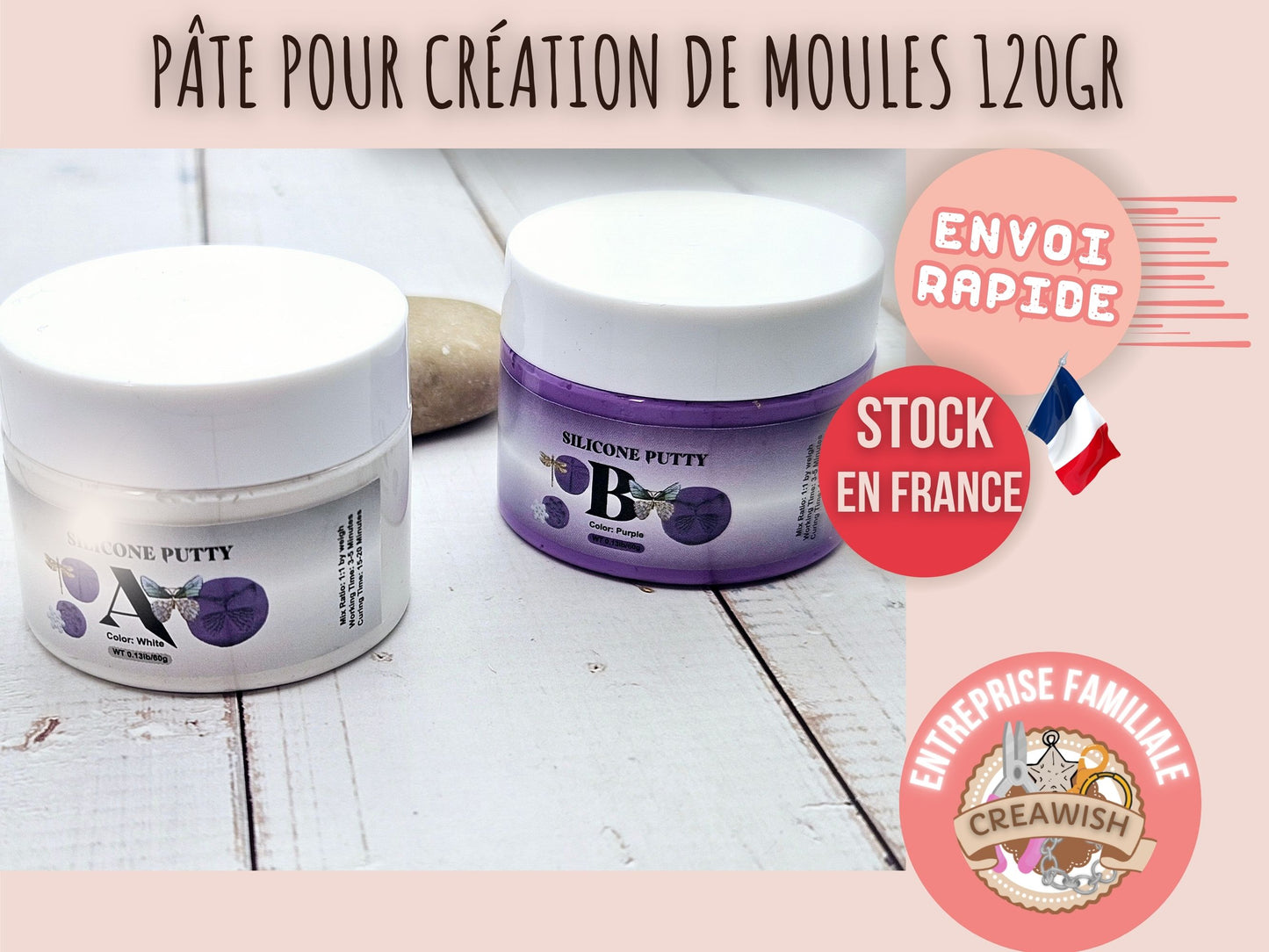 Pâte pour création de moules en silicone 120gr (60gr + 60gr)