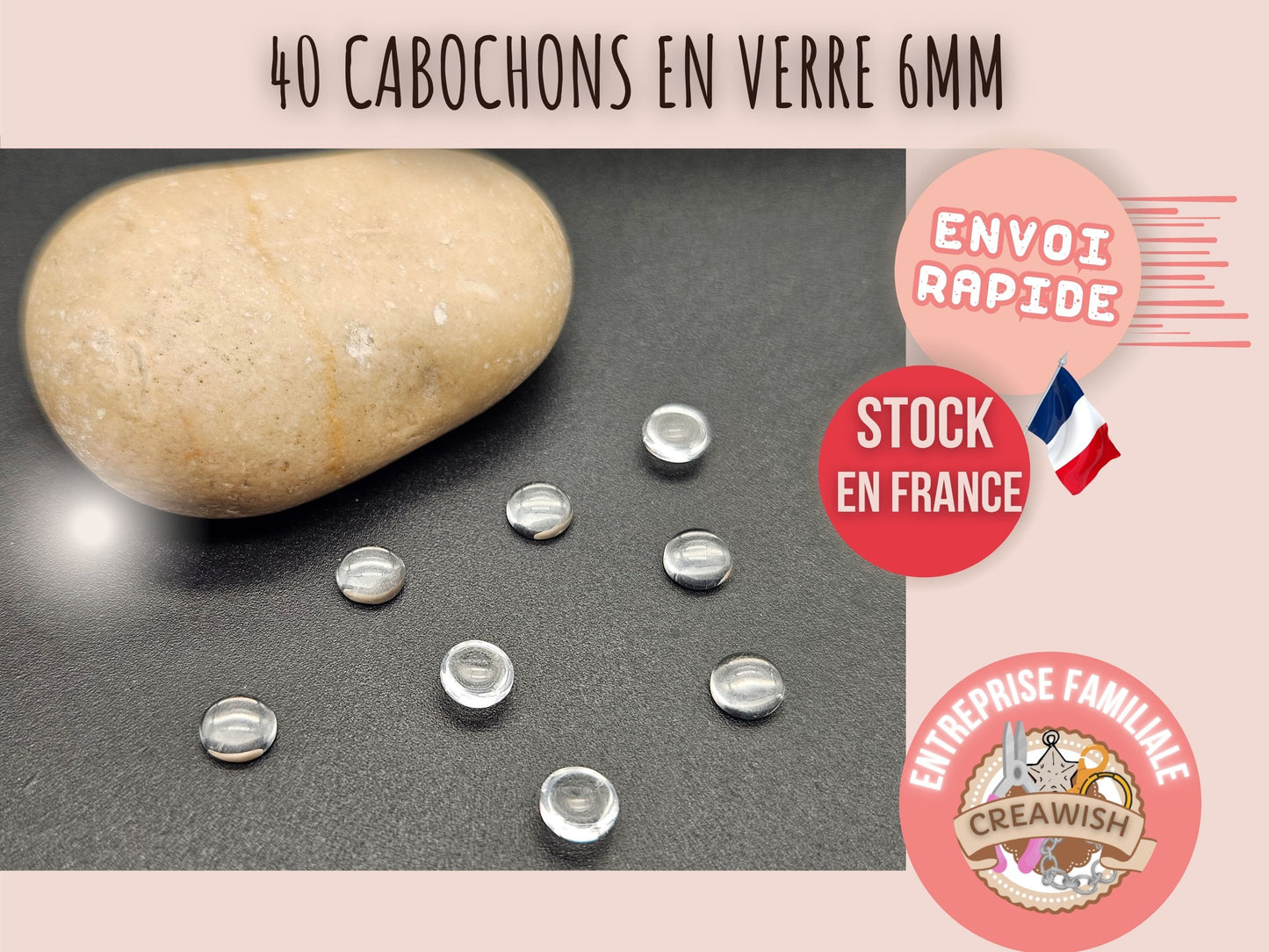 40 cabochons en verre 6mm