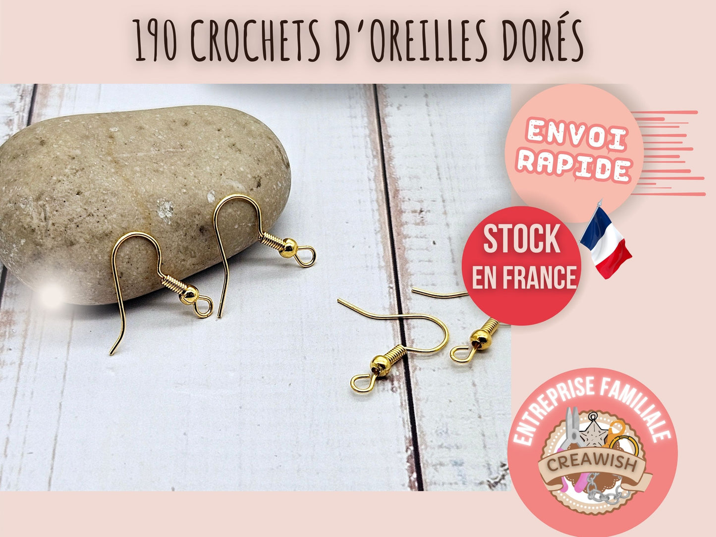 190 crochets d'oreilles or doré