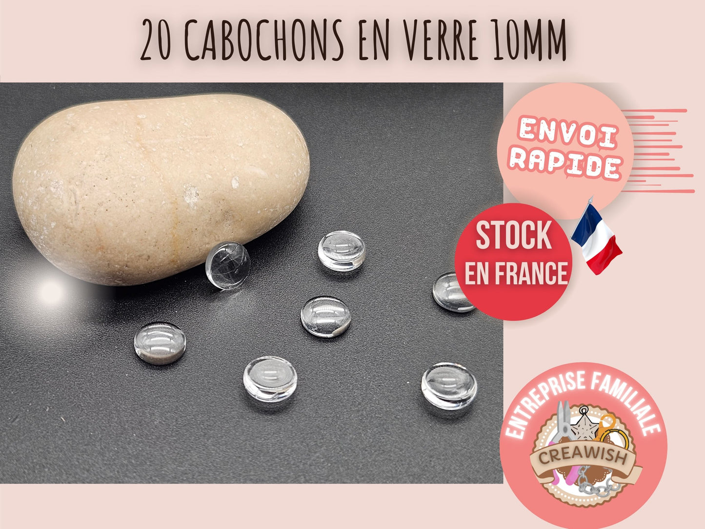 20 cabochons en verre 10mm