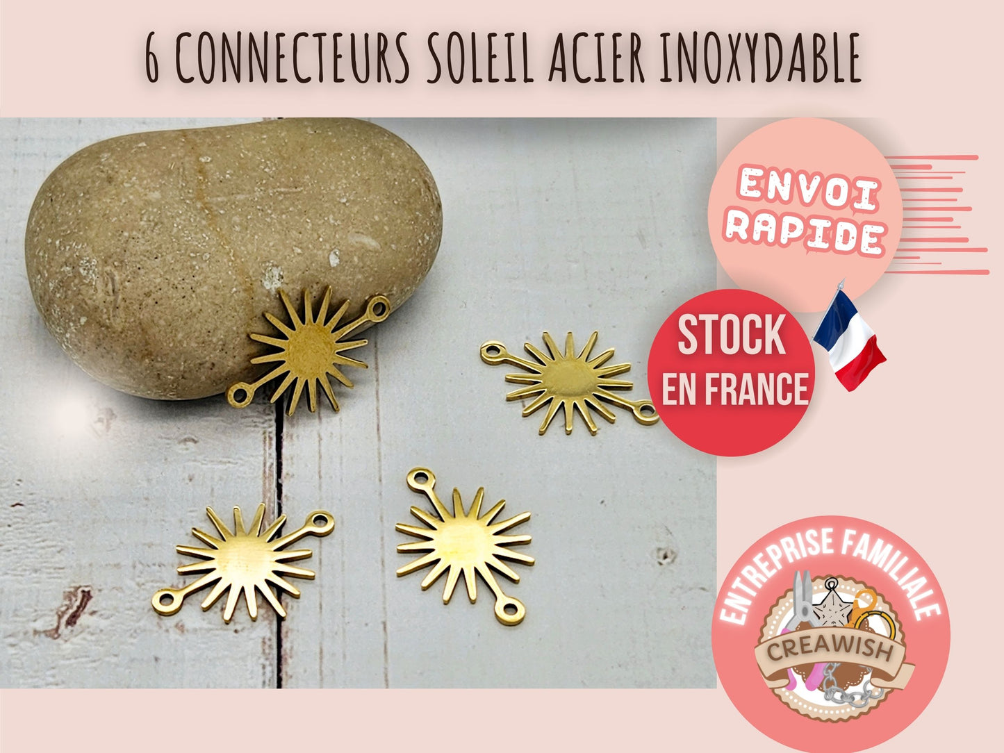 6 connecteurs soleil acier inoxydable doré