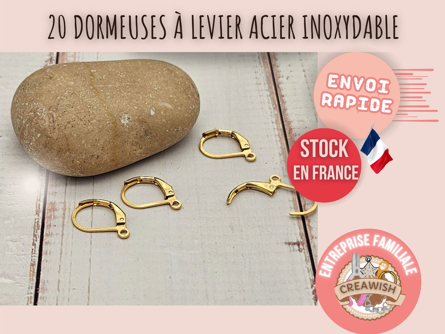 20 dormeuses à levier acier inoxydable doré