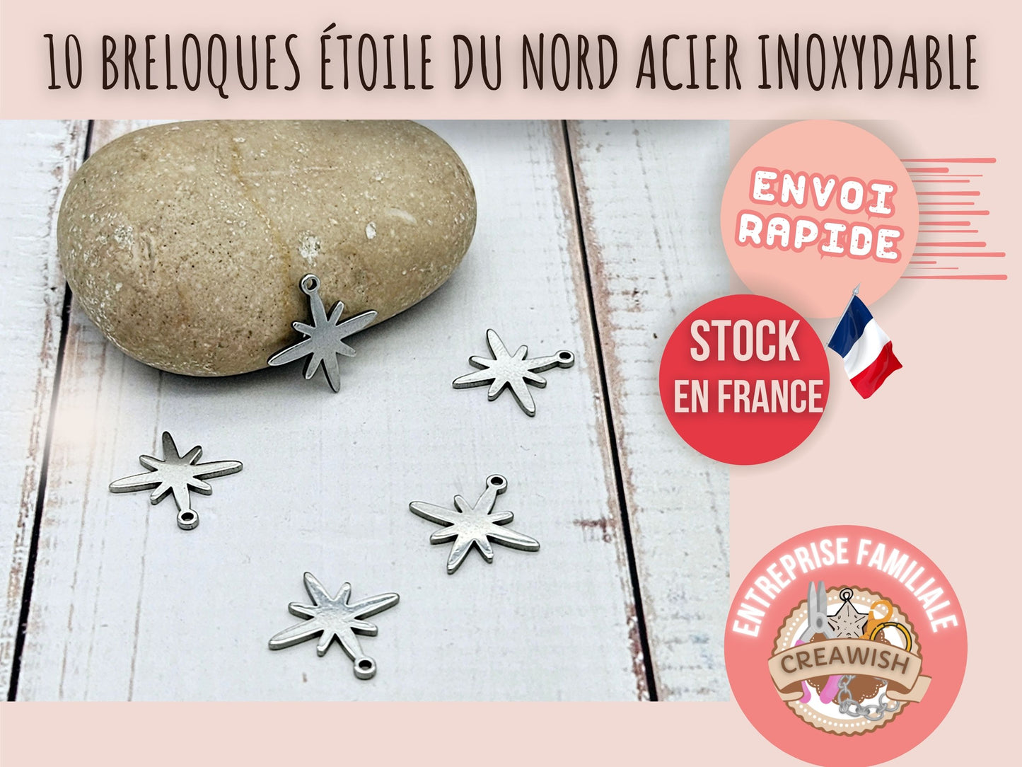 10 breloques étoile du nord acier inoxydable