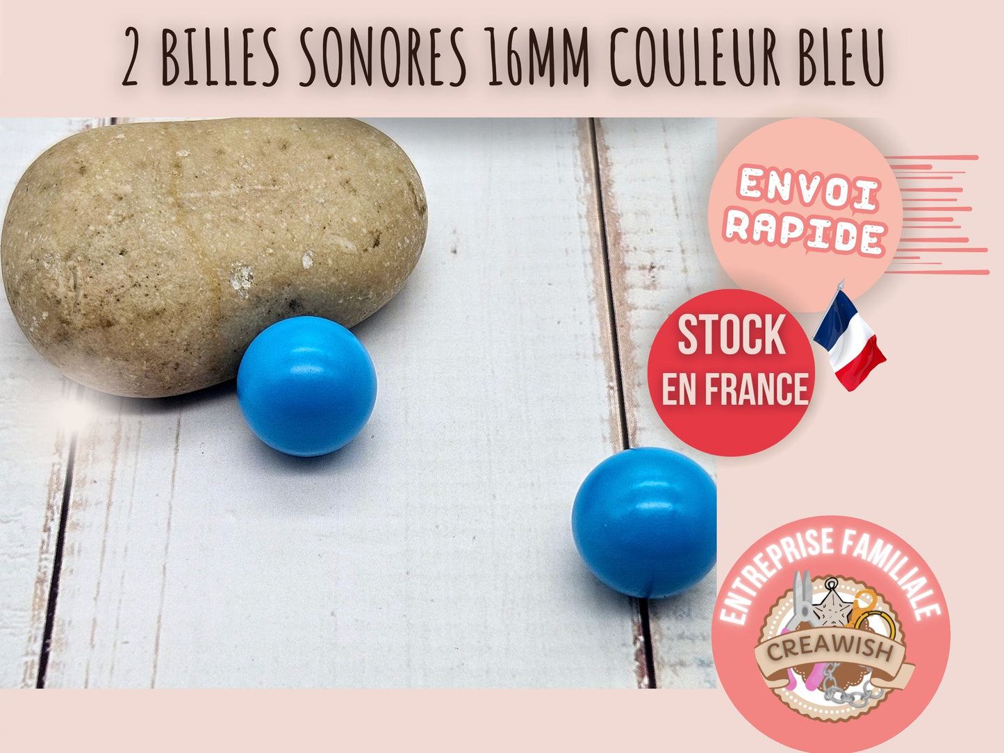 2 perles sonores 16mm couleur bleu création bolas de grossesse