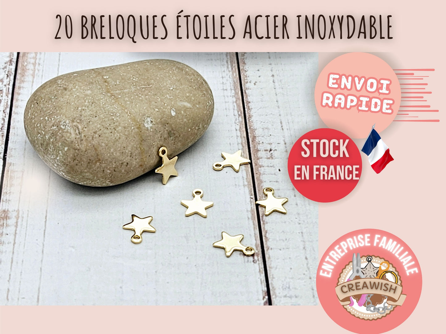20 breloques étoiles acier inoxydable doré