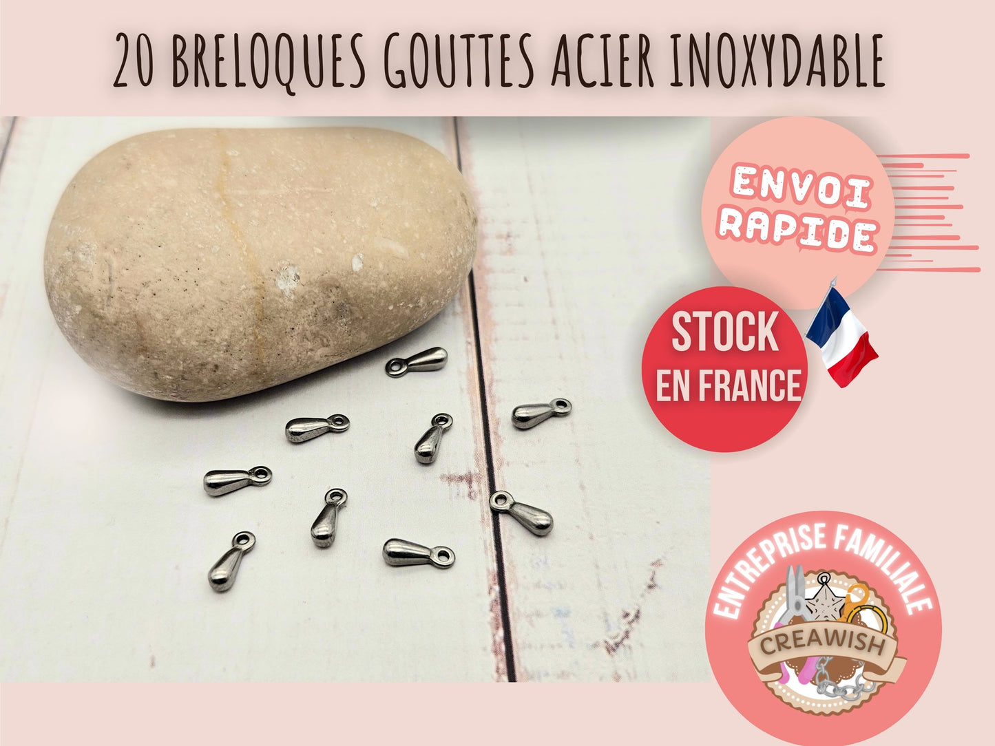 20 breloques gouttes acier inoxydable