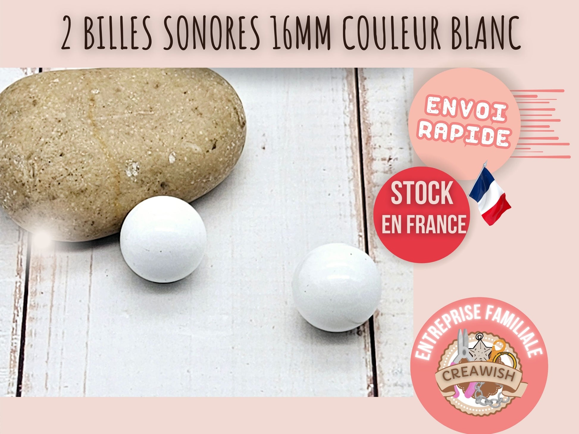 2 perles sonores 16mm couleur blanc création bolas de grossesse