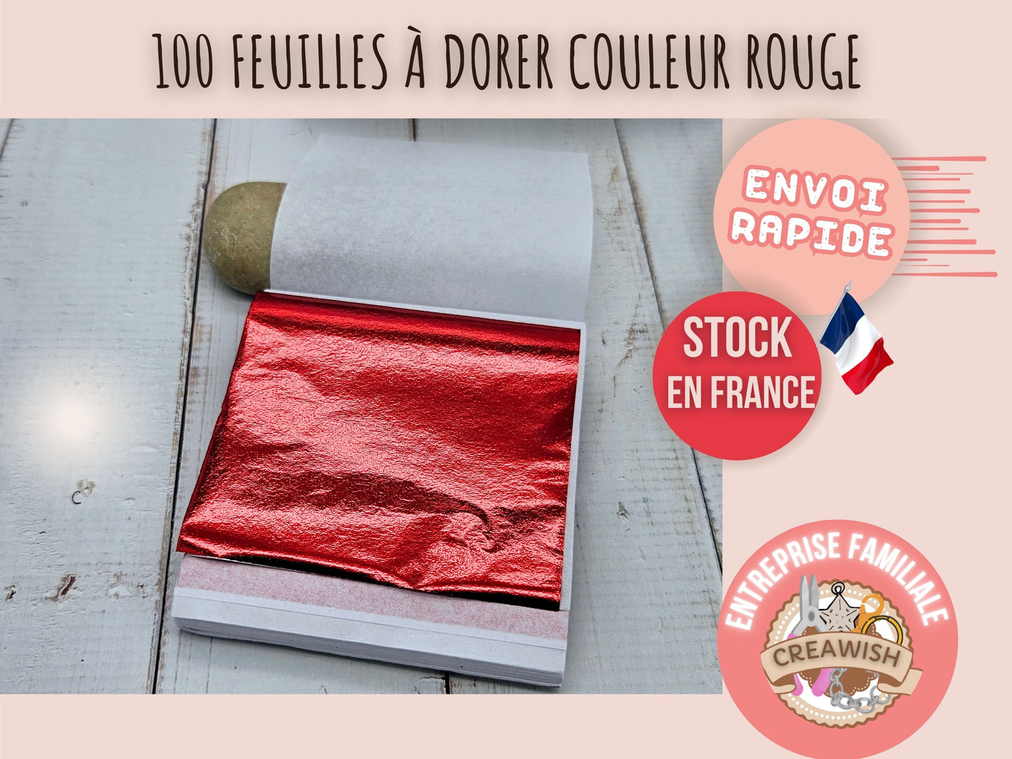 100 Feuilles à Dorer - Couleur rouge (8x8 cm)