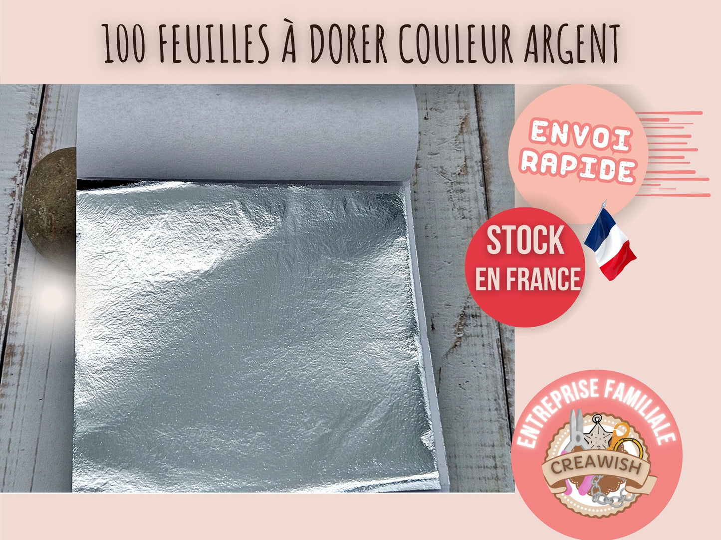 100 Feuilles à Dorer - Couleur argent (8x8 cm)